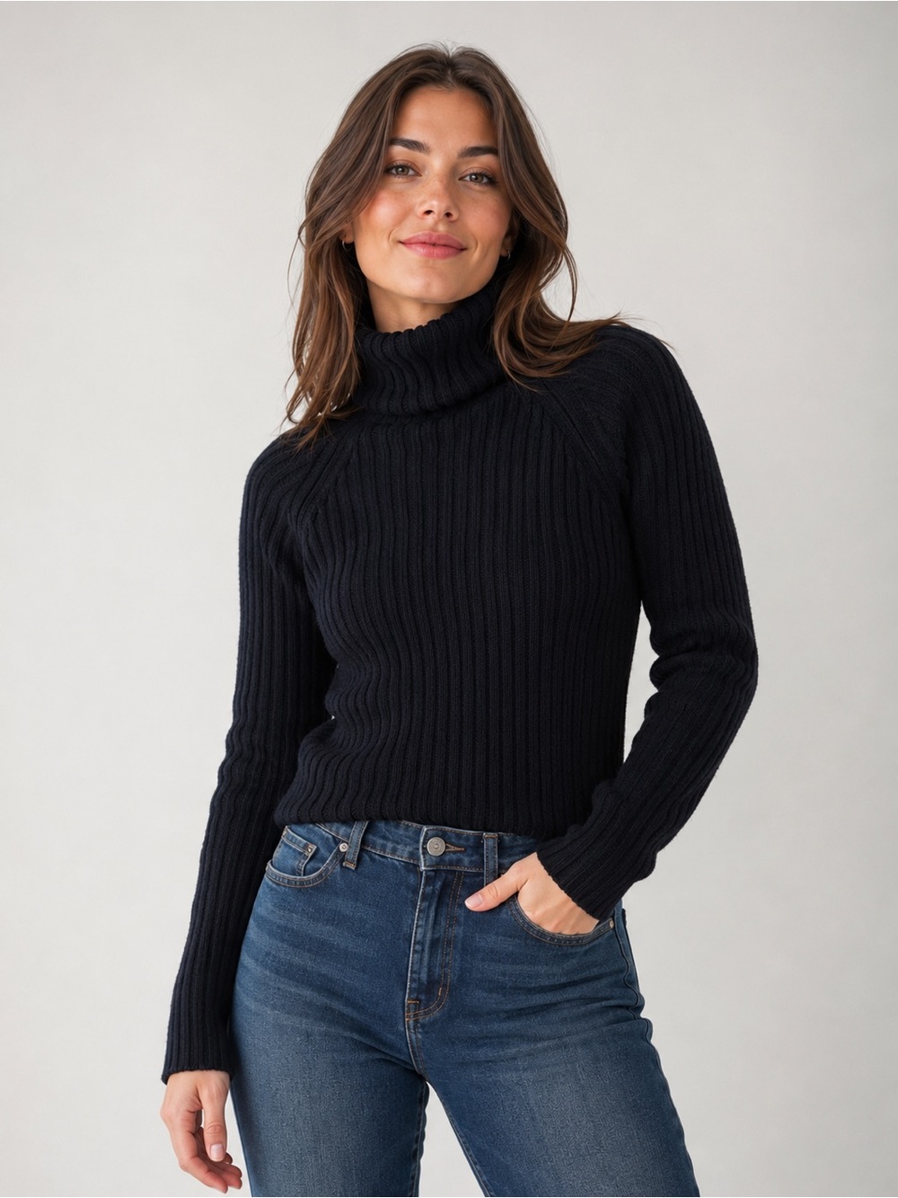 Hanna Andersson Ribbed Heavyknit Turtleneck Sweater Womens S Black